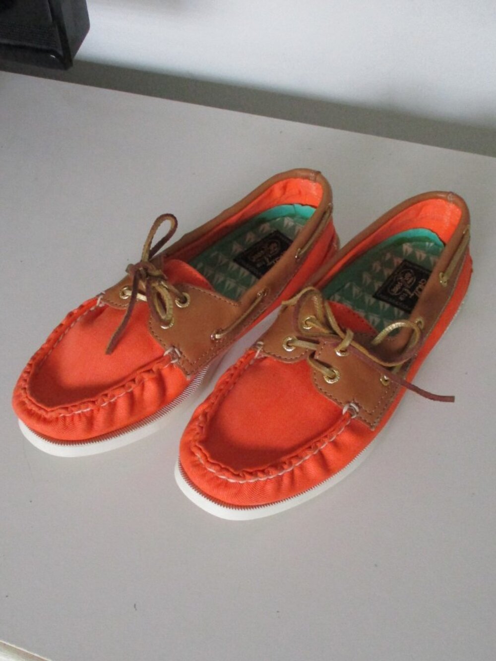 Milly for Sperry Top-Sider Womens Orange Canvas Moccasin Boat Shoe NWOB - 7.5M - Picture 2 of 8